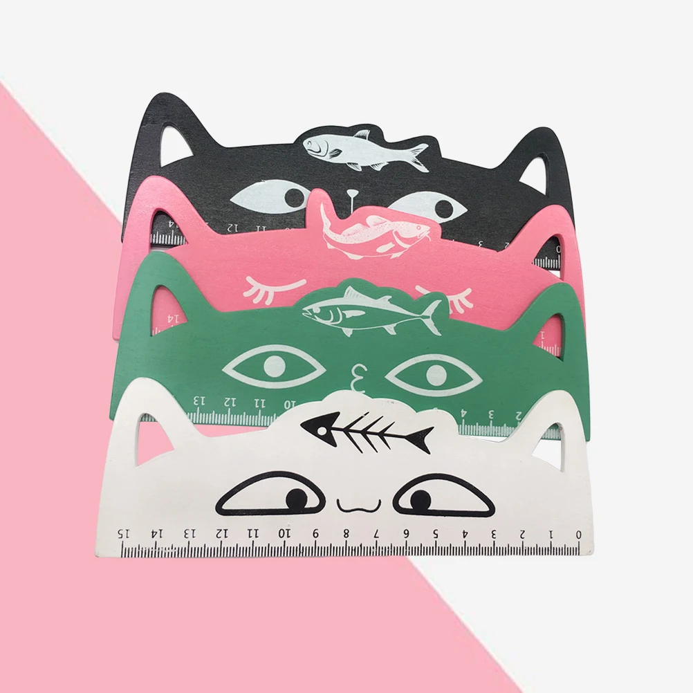 

4 Pcs Kitten Ruler Rulers for Measuring Tool Cat Shape Animal Cartoon Wooden