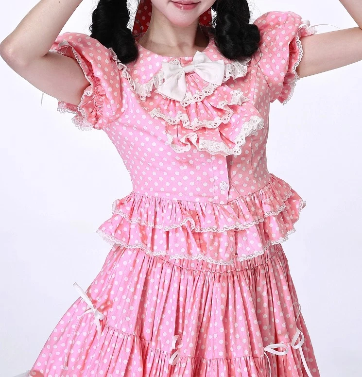 Elegante Japanse Retro Roze Peter Pan Kraag Korte Mouw Lolita Zomer Nieuwe Meisje Zoete Boog Kant Slanke Leeftijdsverlagende Top