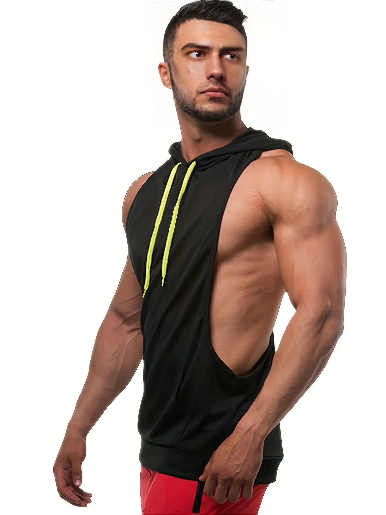 Fitness vest men's vest hooded fashion brand loose muscular European and American style bodybuilding training sleeveless hoodie