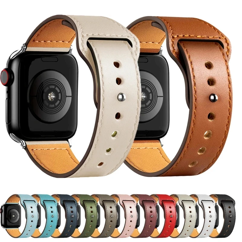 

Кожаный ремешок для Apple Watch Band Ultra 2 49 мм 44 мм 40 мм 38 мм/42 мм спортивный браслет-петля iWatch series 9 8 7 3 4 5 6 se 41 мм/45 мм