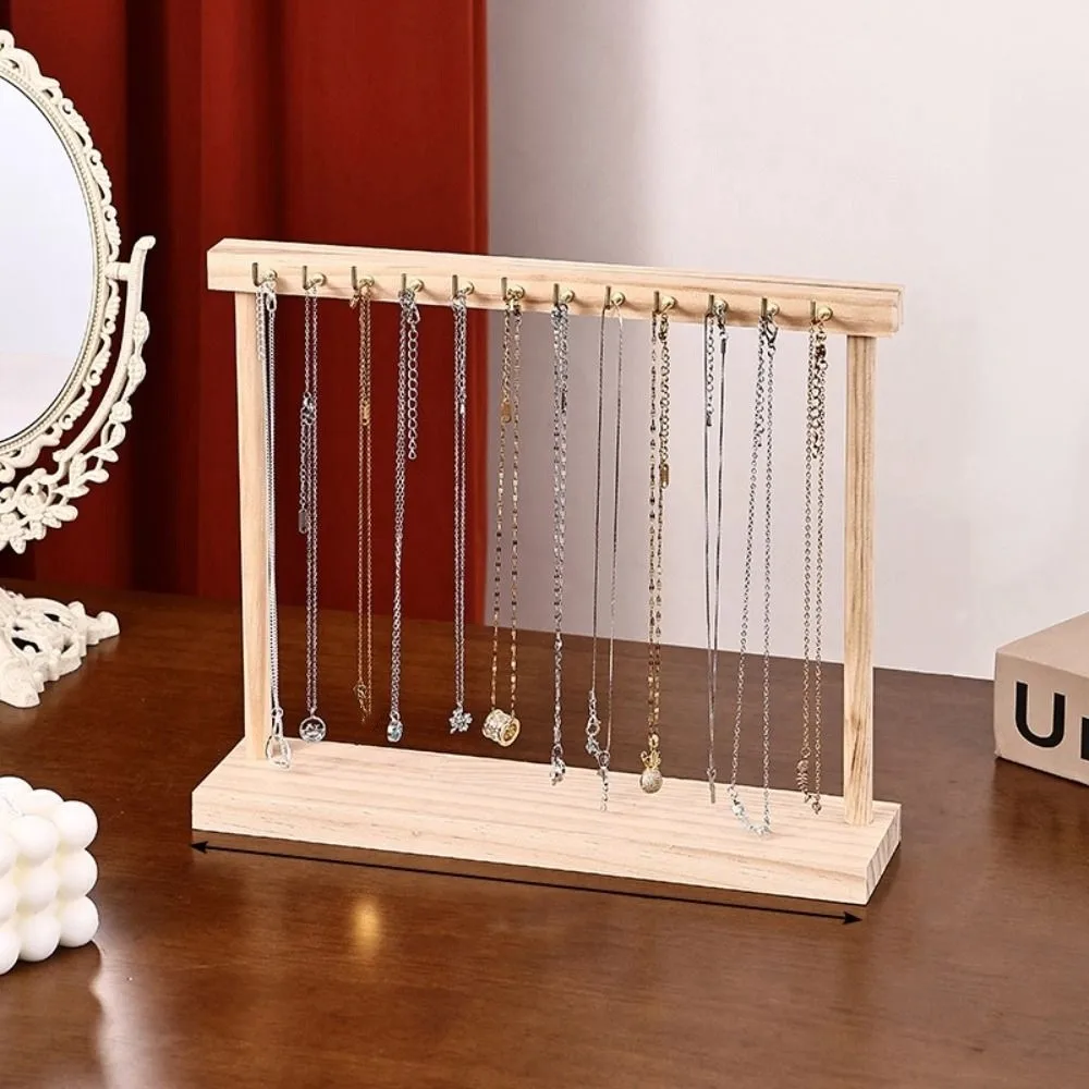 Simple Portable Wood Necklace Stand Exquisite Bracelets Display Necklace Hanging Rack 12 /18 Hook Jewelry Jewelry Holder Store