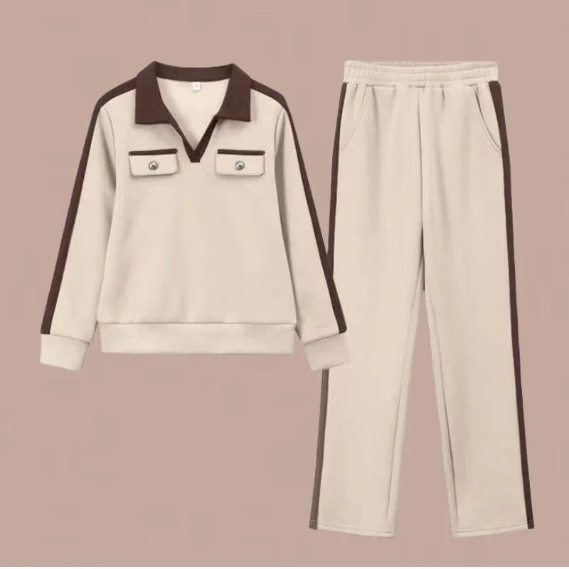 

Пуловер с длинными рукавами, контрастный женский пуловер, топ, повседневный модный широкий брюки с высокой талией, повседневный костюм