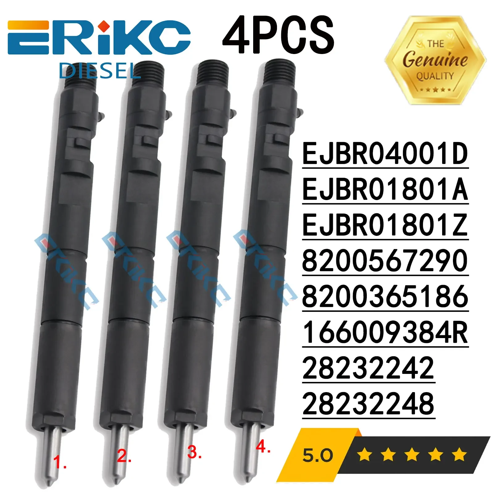 4PC EJBR04001D New Diesel Fuel Injector Nozzle For Delphi EJBR01801A / EJBR01801Z For Renault Clio Kangoo Megane Scenic 1.5 DCi