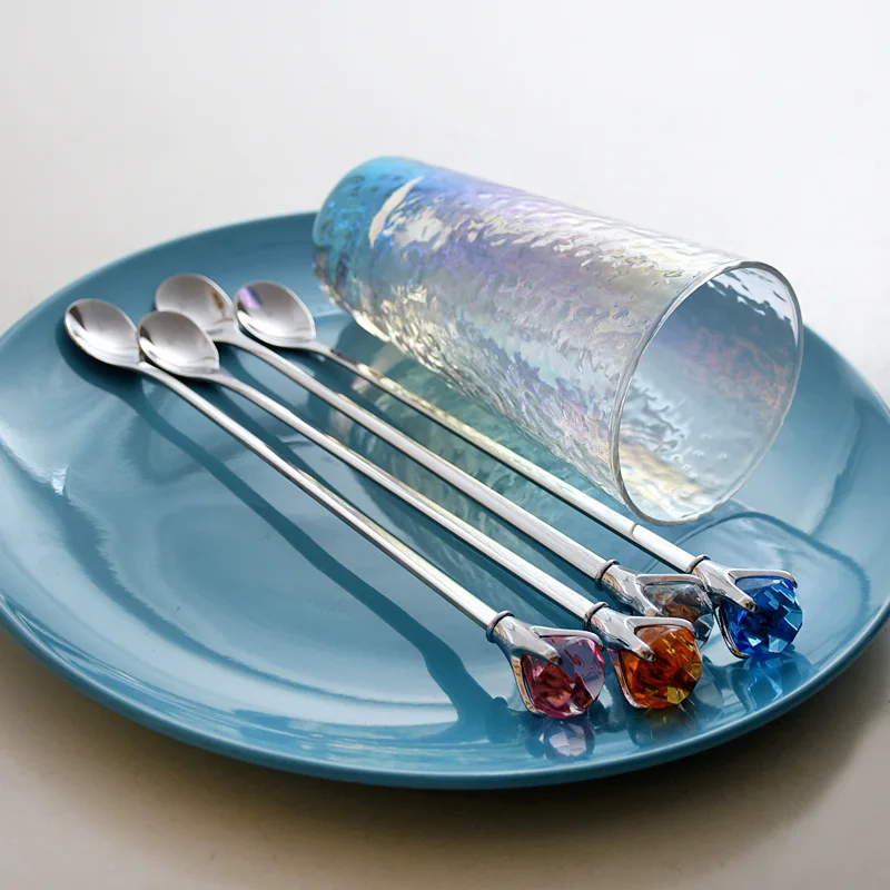 

Exquisite and creative 304 stainless steel diamond long handled spoon, coffee sand, iced milk tea, juice mixing spoon