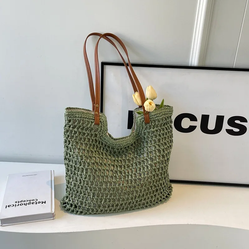 Borsa da spiaggia tessuta a mano retrò 2024 nuova borsa a tracolla intrecciata in erba casual shopping borsa da donna verde