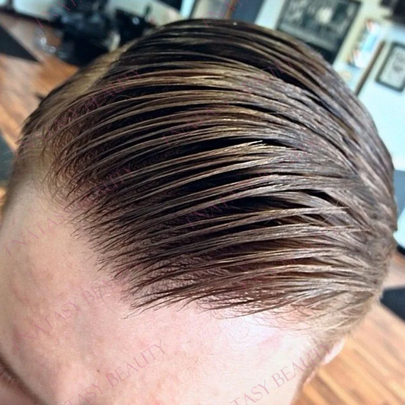 

Light Brown Blonde 30mm Wavy Micro Thin Skin Base 80Density 0.02mm Base Men Toupee Natural Hairline European Man's Hair System