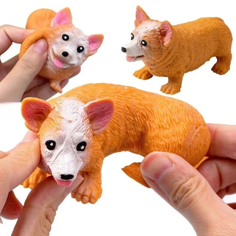 Stretchy Corgi Squishy Fidget Toy Moldable Pull Dog Stress Relief Toy Cute Desktop Ornament Birthday Christmas Gift for Friends