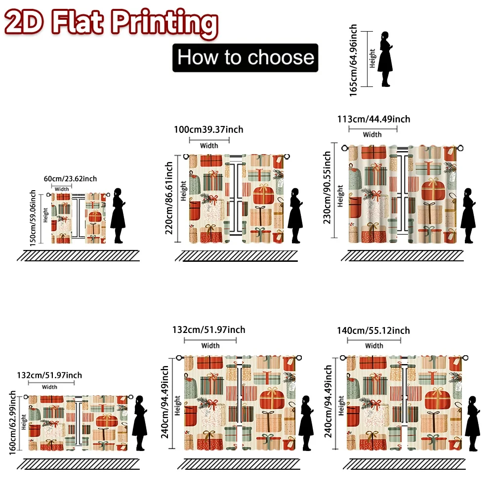 2D flat printing 2pcs Christmas Curtains Christmas Gift Boxes Digitally printed polyester, colorfast Party & Holiday Decor for