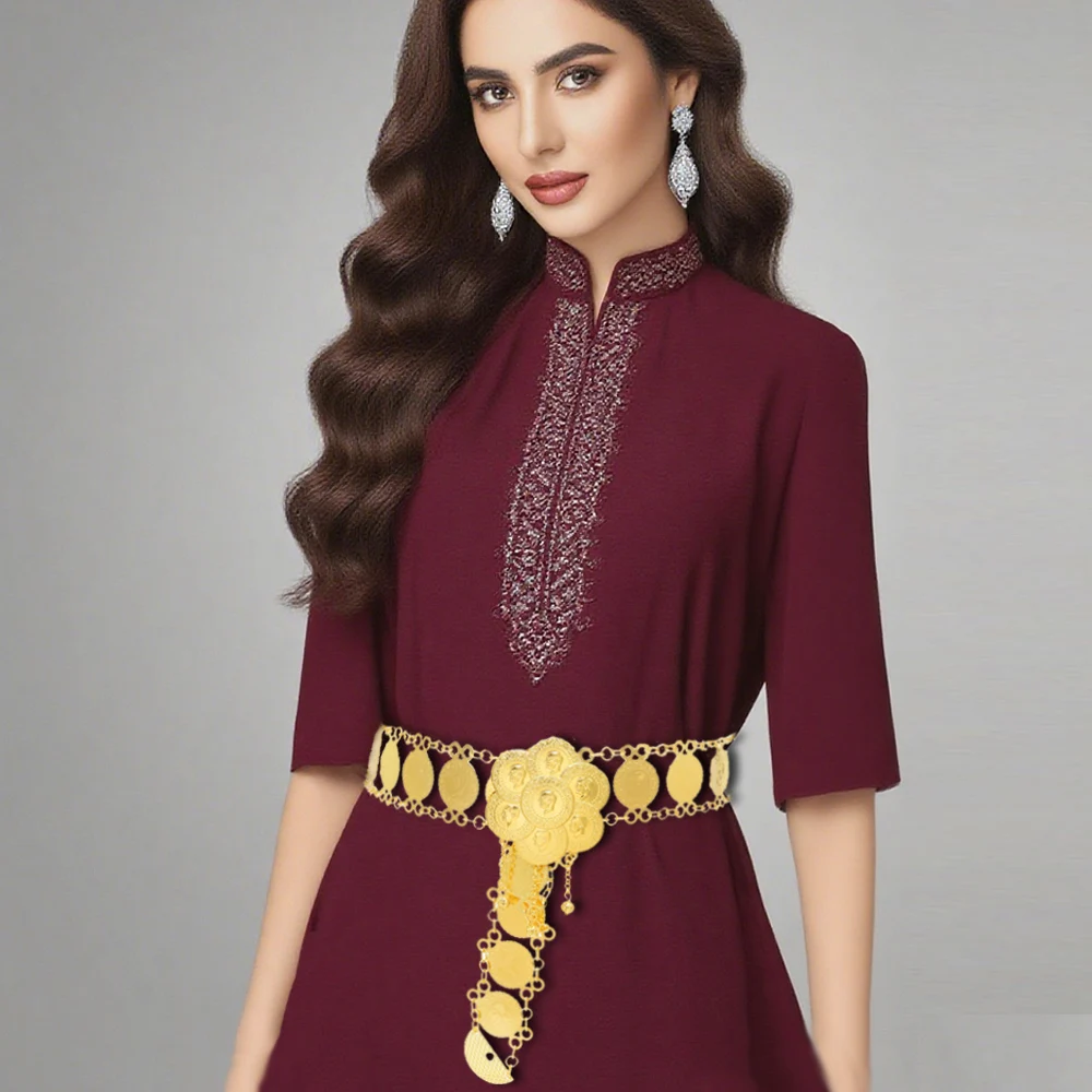 

Ethnic Alloy Carved Turkey Style Women's Waist Chains Geometry Charms Belly Jewelry Statement Female Kurdish Waist Accessory