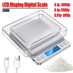 2kg/3kg/500g Small Digital Food Scale LCD Display Gram Scale 0.1/0.01g 6 Modes oz/gn/ct/ozt/dwt Multifunction Kitchen Scale