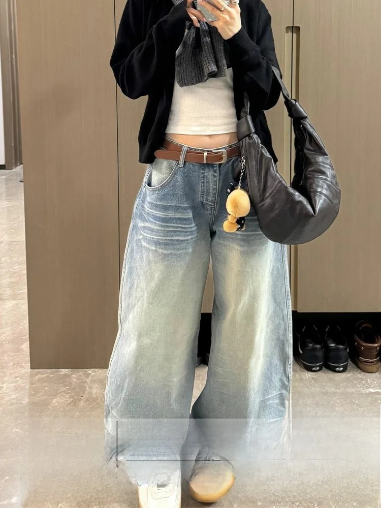 

Loose Wide Leg Jeans Women's Lazy Sle Casual Loose Fit plus Size Slimming Spring New Arrival Denim Pants Low Waist Zipper