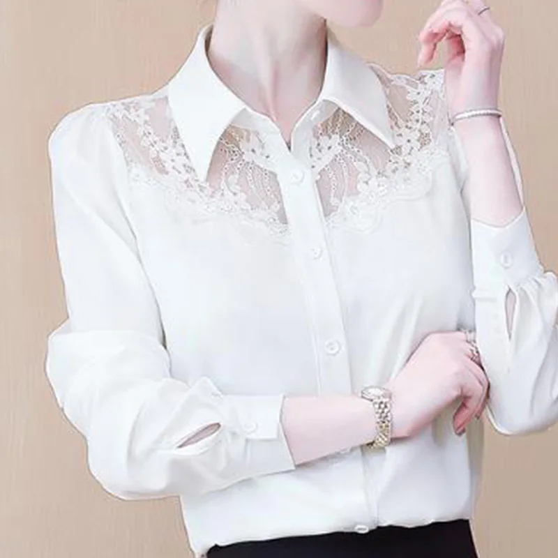 2024 New Summer Sexy Retro Elegant Fashion Loose Office Lady Lace Solid Color Hollow Out Button V Neck Long Sleeve Y2K Chic Tops