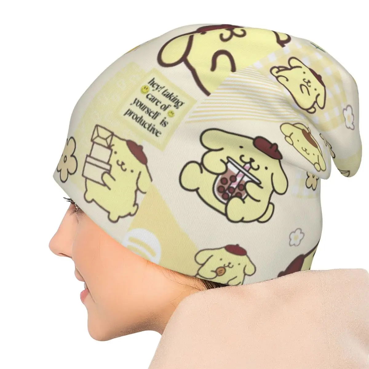 ポムポムプリン ボンネット帽子 ヴィンテージ ストリート スカルキャップ ビーニー帽子 かわいい漫画柄 メンズ レディース 春用 ヘッドラップ キャップ