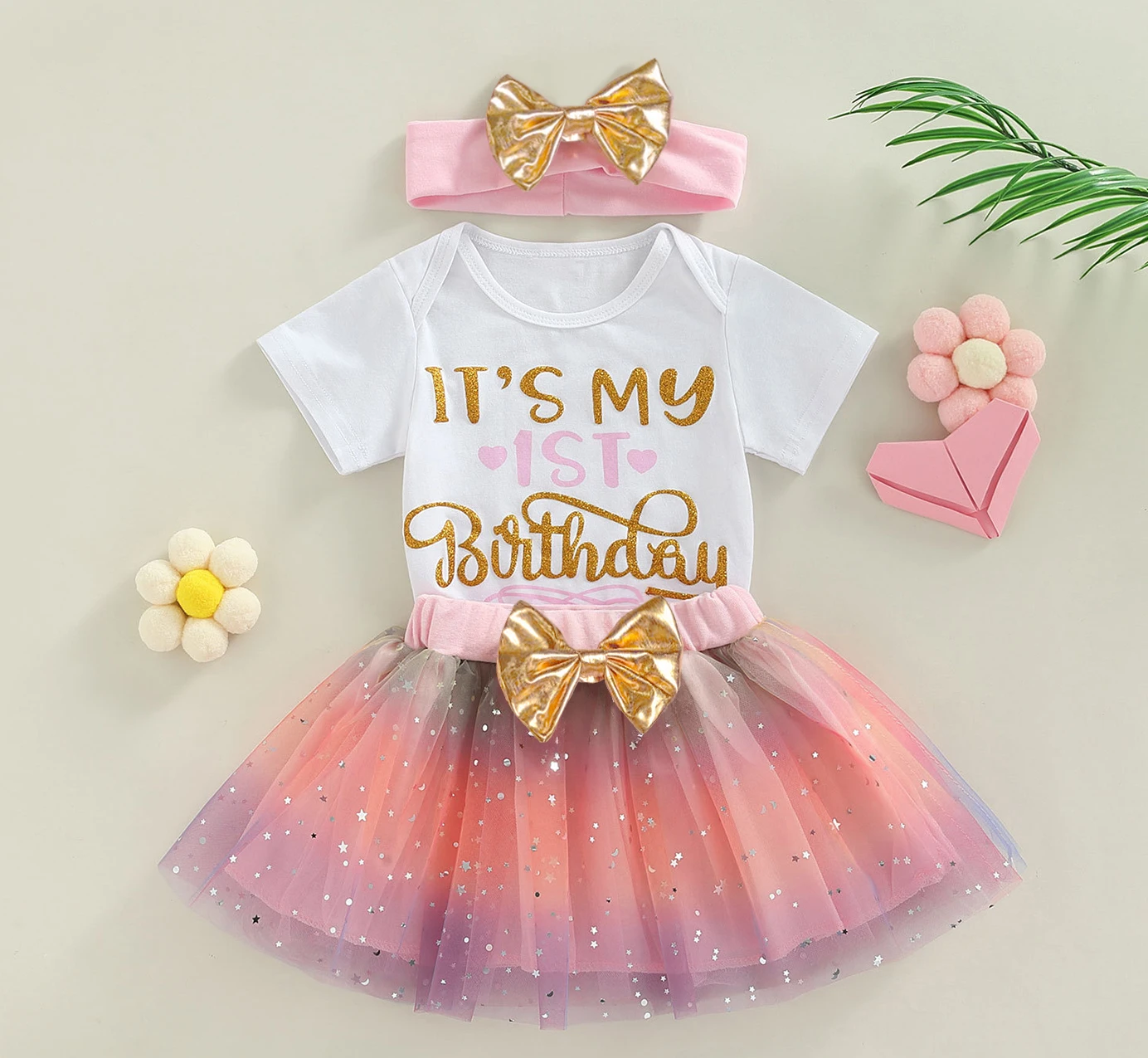 It\'s My 1st Birthday Baby Girl Birthday Party Dress Pink Tutu Cake Dresses + Romper Set Outfits Girls Summer Clothes Jumpsuit