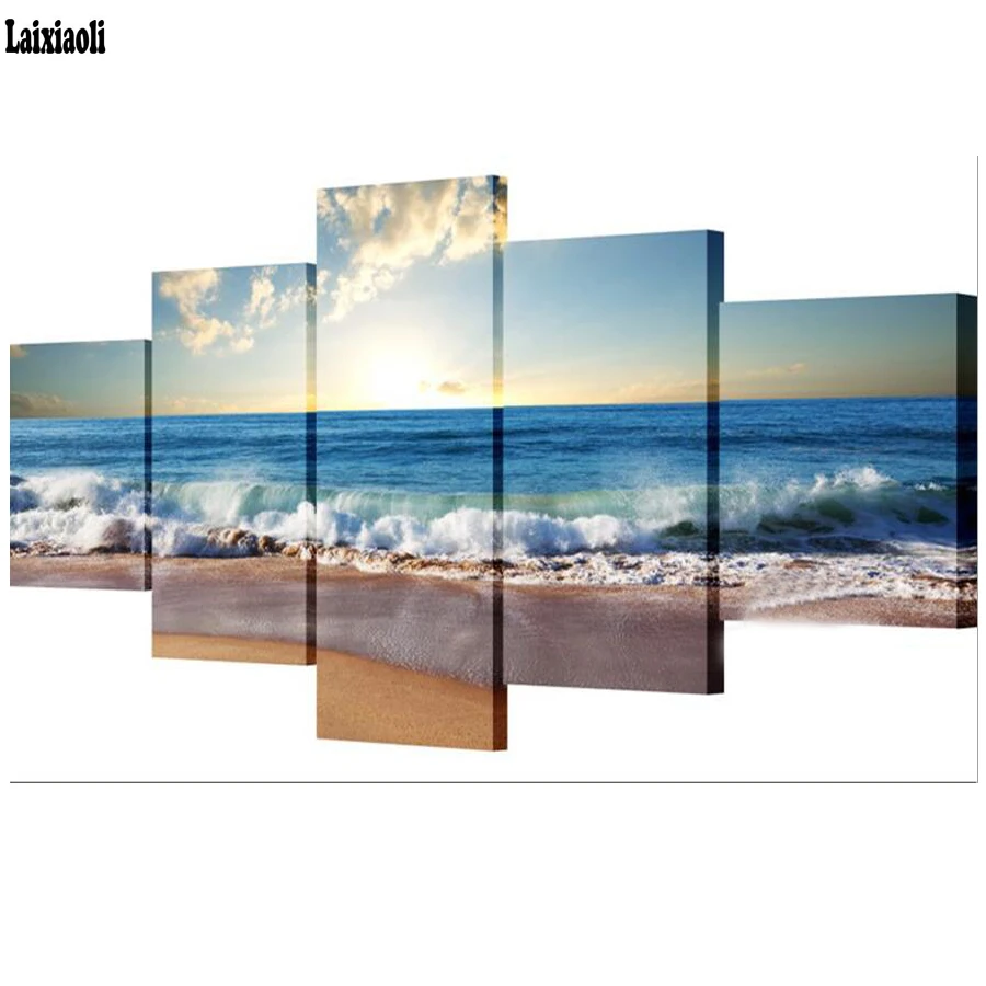 Sea Beach Diamond Painting diamonds rhinestone mosaic landscape 5D DIY Full Square Diamant Embroidery mosaic 5pcs wall painting