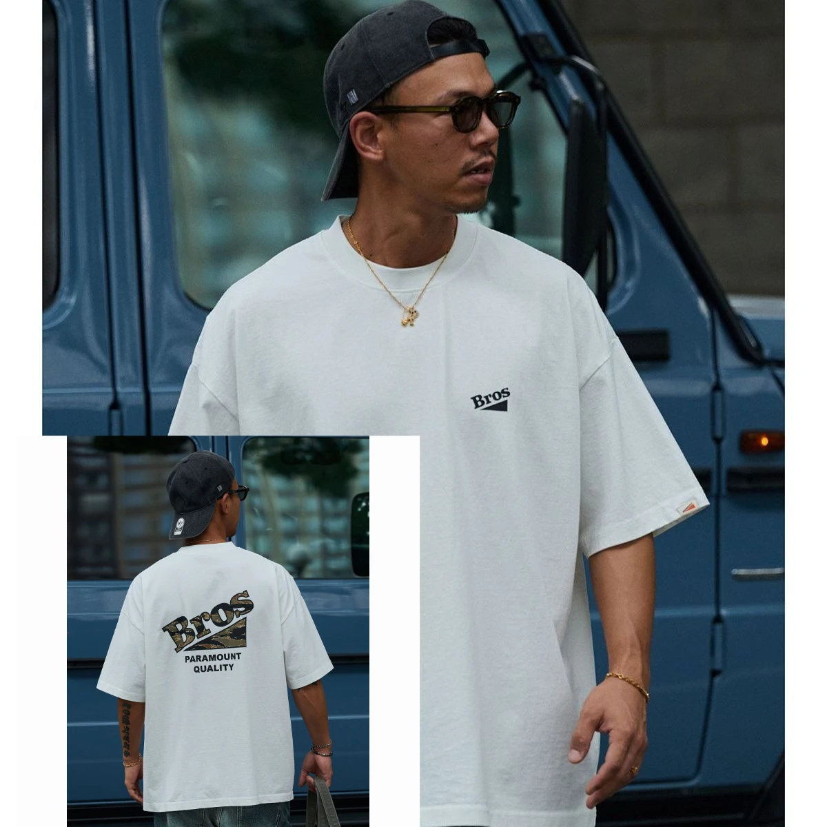Bros Camo Letter Slogan Grafik-T-Shirt für Herren, Vintage Streetwear, lässig, Baumwolle, übergroß, kurzärmelig, Unisex, Premium-Qualität