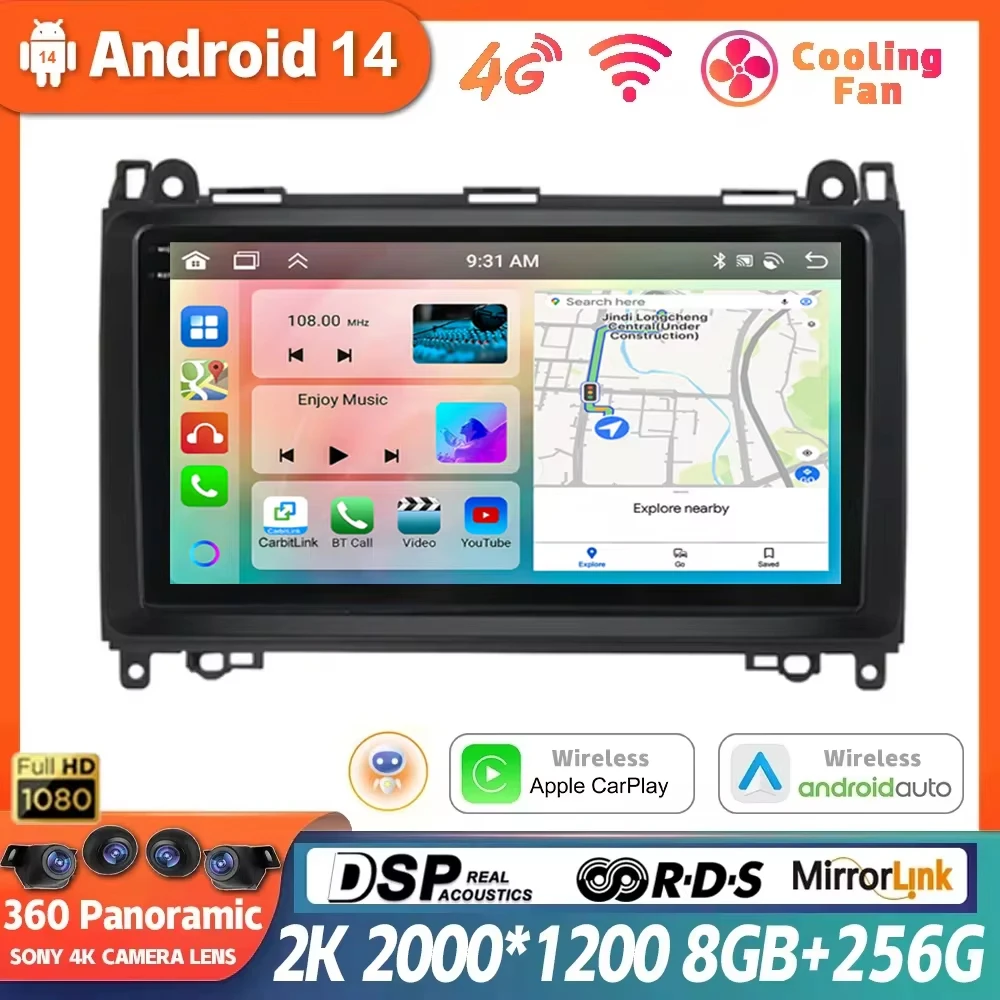 Android 14 Car Radio For Mercedes Benz B200 Sprinter W906 W639 AB Class W169 W245 Viano Vito Multimedia GPS Carplay Video Player