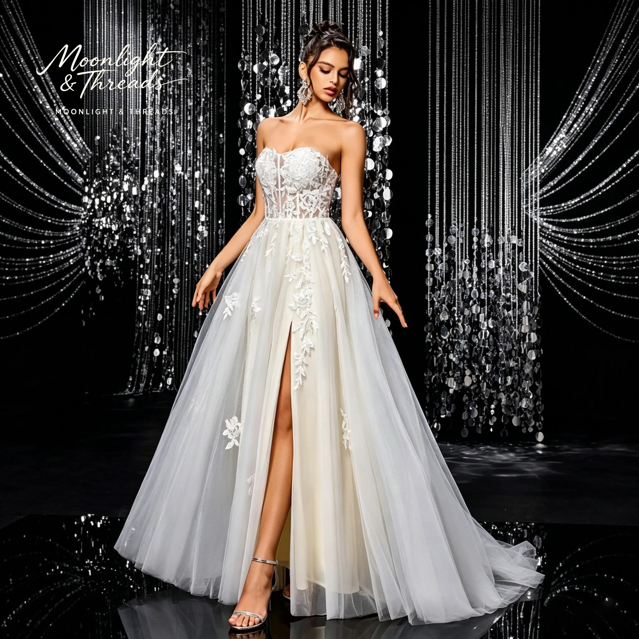IIvory white strapless lace co - Embroidery White Dress ulasan dan harga