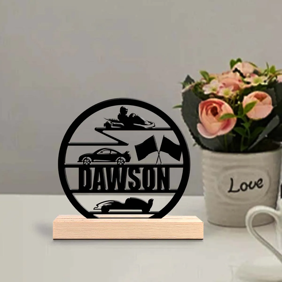 1pc Personalized Iron Desktop Ornament Custom Name Equipped with Wooden Base Bar Decoration, Holiday Gifts
