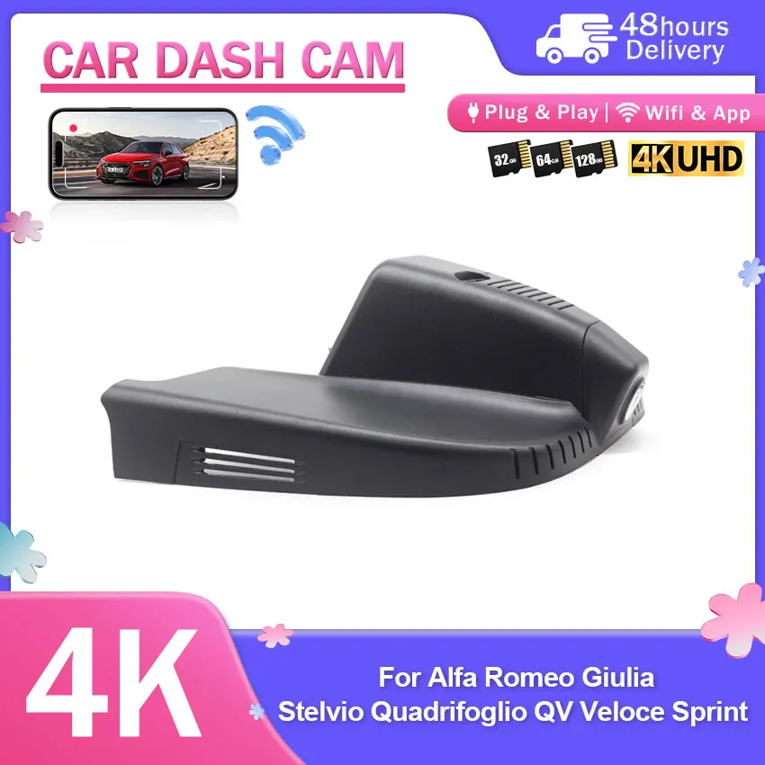 Car DVR Front and Rear 4K Dash Cam For Alfa Romeo Giulia/ Stelvio Quadrifoglio QV Veloce Sprint 2017-2024 Car Accessories