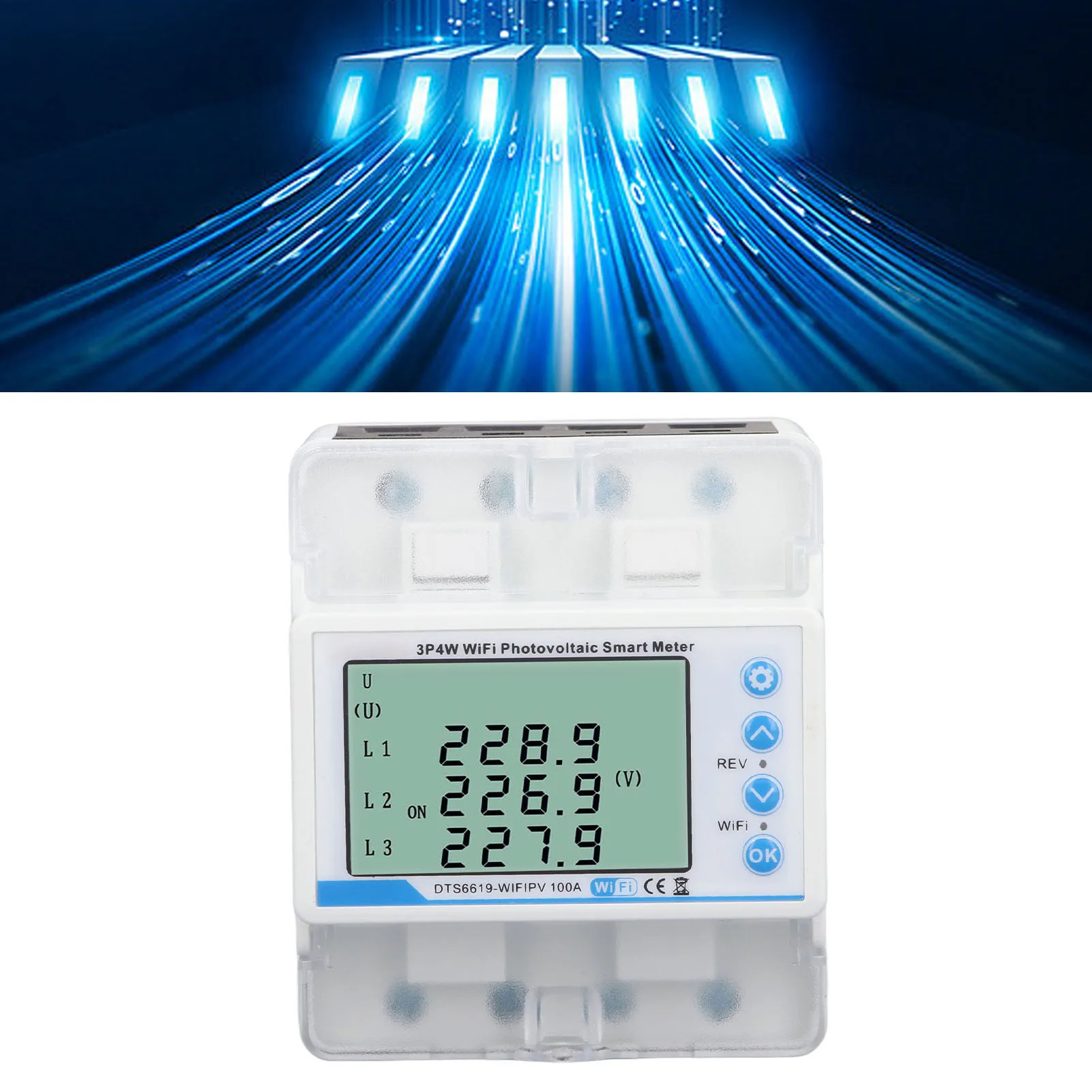 WiFi พลังงานแสงอาทิตย์สมาร์ทมิเตอร์การตอบสนองทันที 60-300V WiFi Smart Energy Meter 100A บันทึกข้อผิดพลาดพร้อม Backlight สําหรับ Home