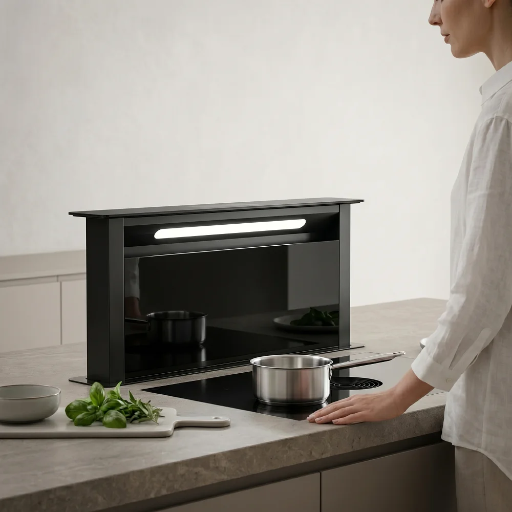 70cm Modern Residential Electric Lift Downdraft Range Hood Baffle Filter Chimney Class Energy Efficiency Remote Hotel