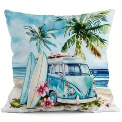 Short plush material pillowcaseHome Decor Summer Beach Scenes Decorative Pillow Covers Pattern Cushion Cover Suitable for Sofa B