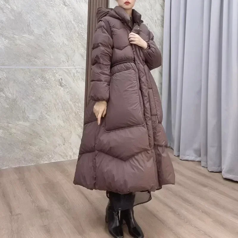 2023 New Women Down Jacket Winter Coat Female New Hooded Extended Over-the-knee Stylish Light Loose Thickened To Keep Warm