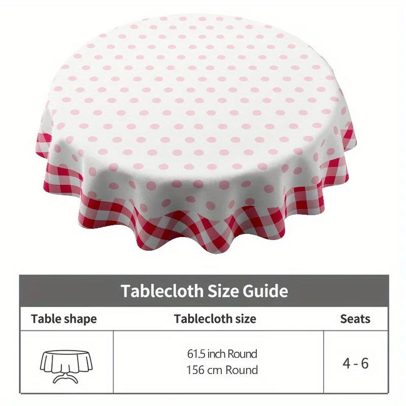 One classic check and polka dot polyester round tablecloth - designed in a rural farmhouse style.