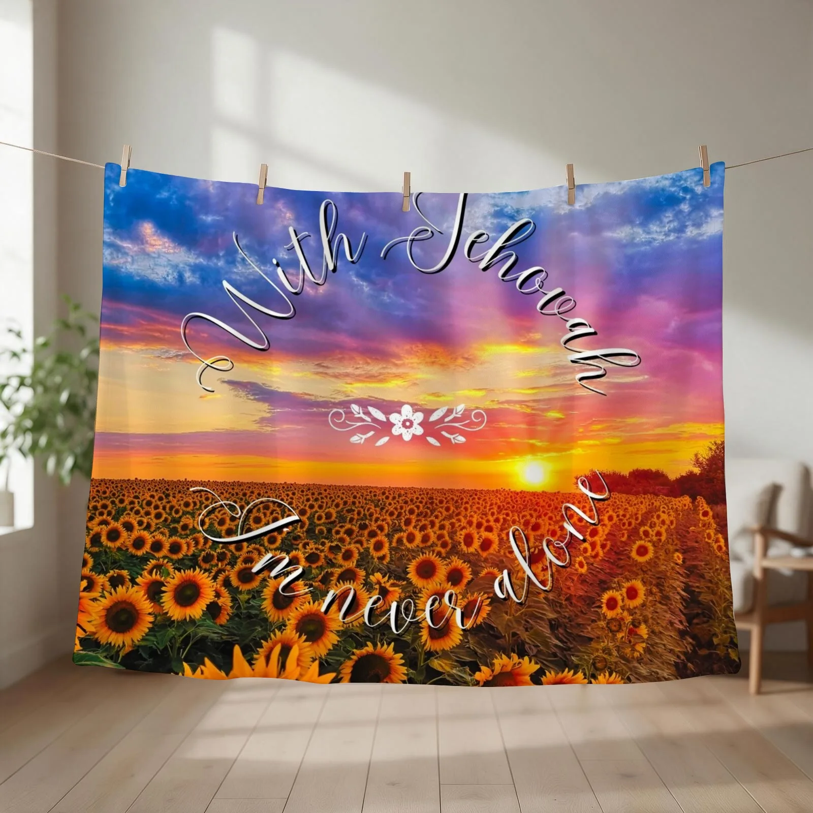 With Jehovah, I'm never alone Sunflowers Throw Blanket couch cozy soft plush fuzzy picnic outdoor blanket