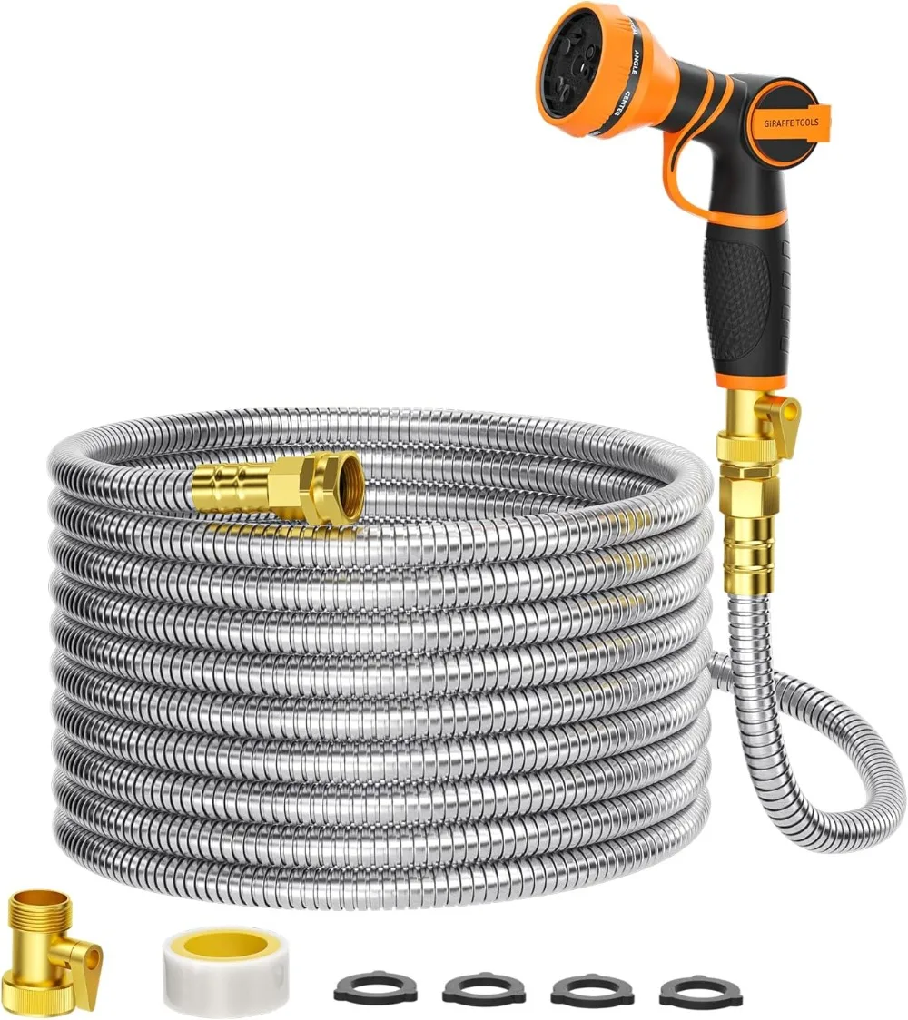 

Garden Hose 75ft X 5/8", with 9 Pattern Spray Nozzle, Flexible, Lightweight, Kink Free Hose for Yard, Outdoor