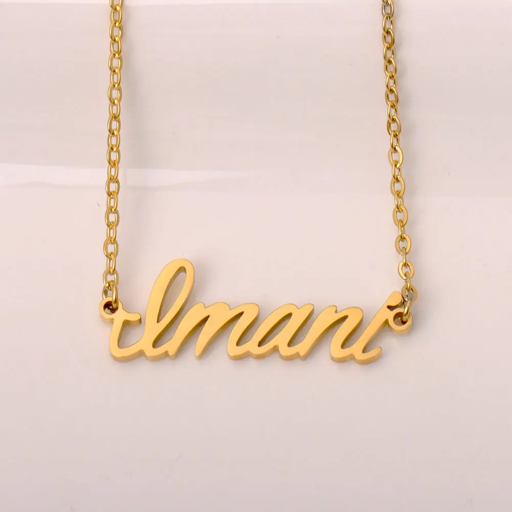 

AOLOSHOW Imani Gold Color Stainless Steel Personalized Name Necklace for Women Pendant Collar Letters Choker Jewelry