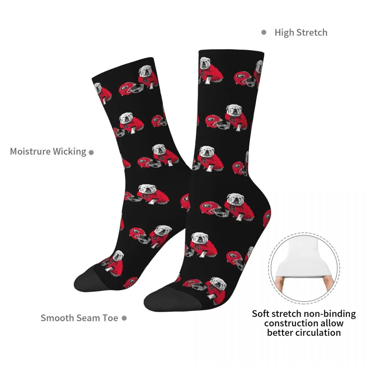 UGA Bulldog With Helmet Socks Harajuku Super Soft Stockings All Season Long Socks Accessories for Man's Woman's Gifts