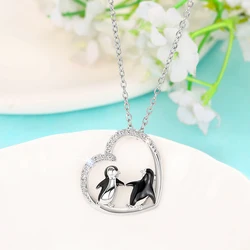 Huitan Penguin Necklace for Friends Cute Animal Heart Pendant Necklace Birthday Gift Daily Wear Statement Accessory Hot Jewelry