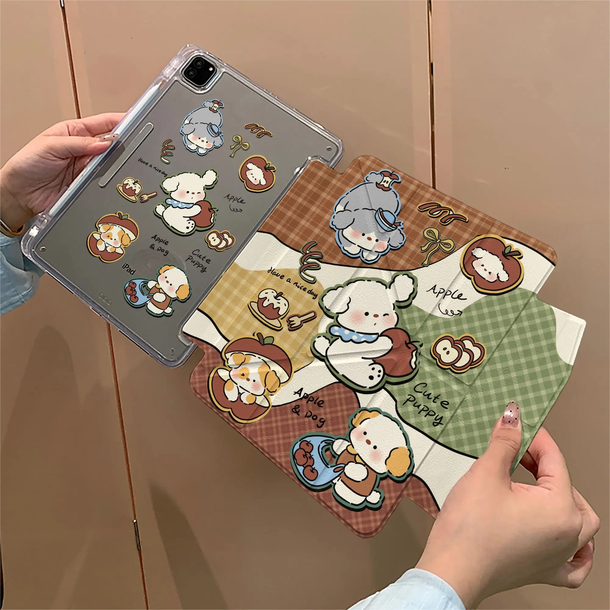 Korean Retro Dog Stickers Ribbon Bow For iPad Pro Air M5 M4 M3 M2 13‘’ 2 1 11th A16 12.9