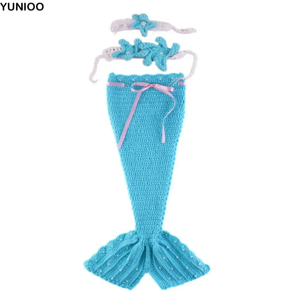 

3pcs/Set Creative Baby Mermaid Costume Set Handmade Solid Color Baby Photo Props Comfortable Hair Band Newborn Photography Props