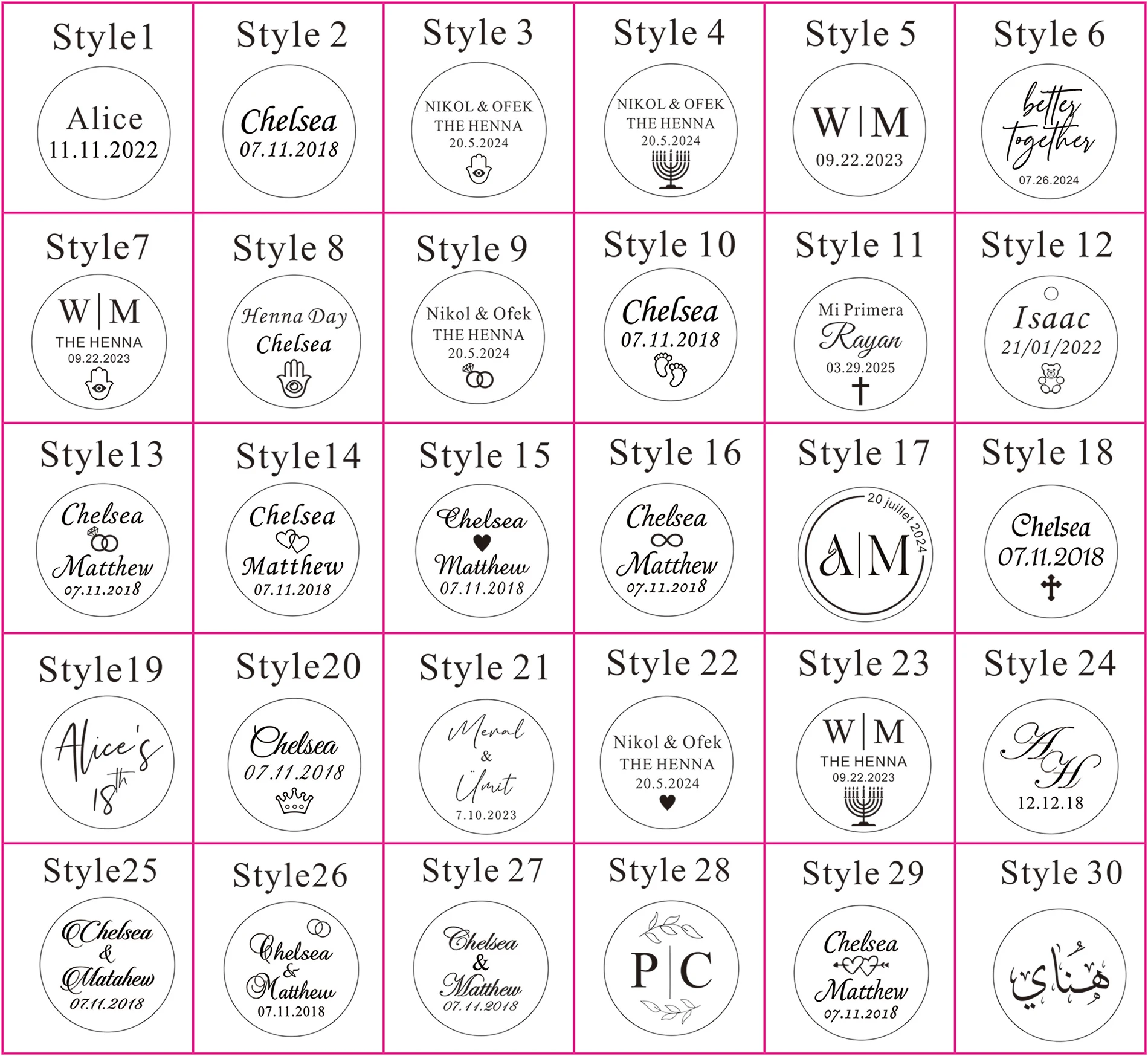 20/50/60/80/100Pcs Personalized Henna Party Round Tags Engraved Baptism Baby Name Wedding Circle Tags For Henna Day Custom Gift