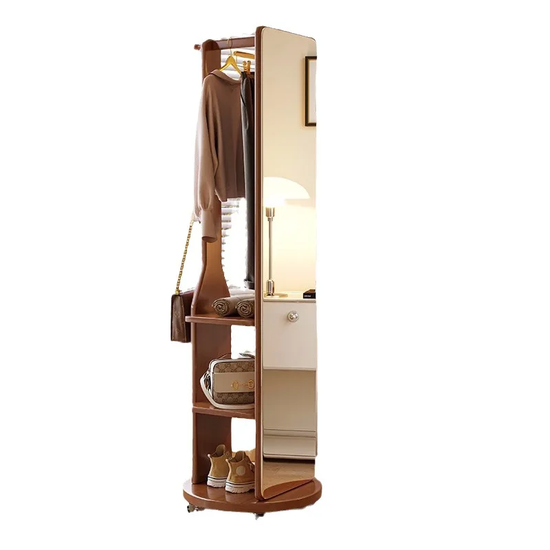 

Full-length mirror Floor-to-ceiling household solid wood hanger with coat rack Bedroom rotatable fitting