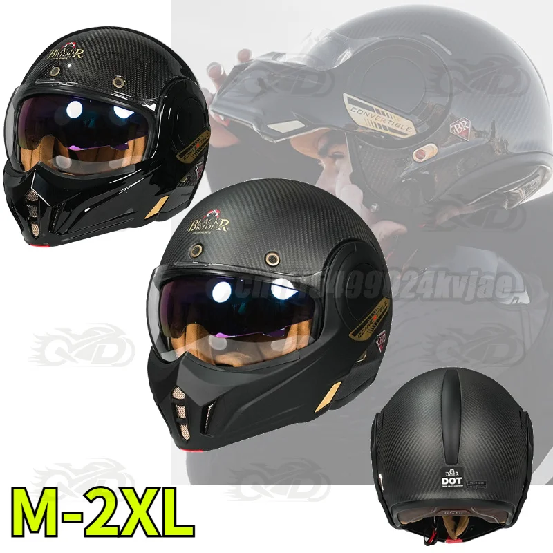 BEON Motorcycle Carbon Fiber Helmet with Dual Lenses for Men and Women in All Seasons, ECE DOT Certified Motorcycle Flip Helmet