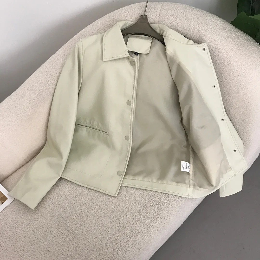 Chaqueta corta de cuero para mujer, nuevo estilo, simple, informal, a la moda, de alta gama, primavera y otoño, 2024