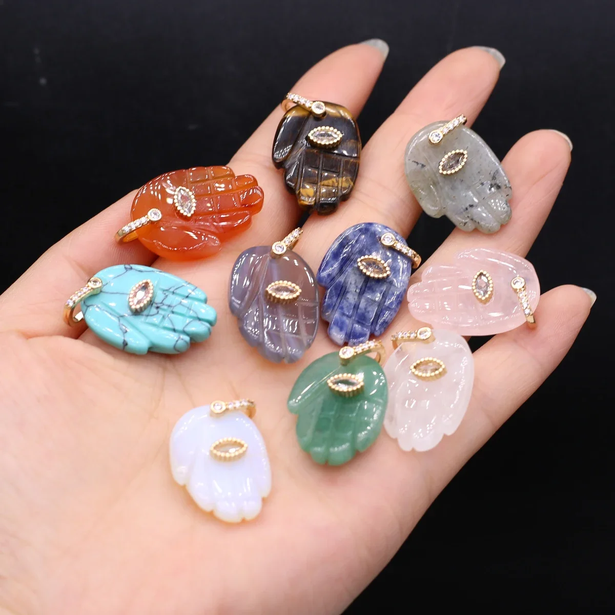 Natural Stone Buddha Hand Shape Reiki Healing Demon Eye Pendant Jewelry Making DIY Necklace Earrings Accessories Gifts