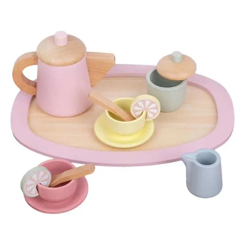 Set da tè in legno Set da tè per bambini in legno Set da tè per esercizi a mano e Set da tè Set da tè riutilizzabile tazze da teiera cucchiai Set da torta per