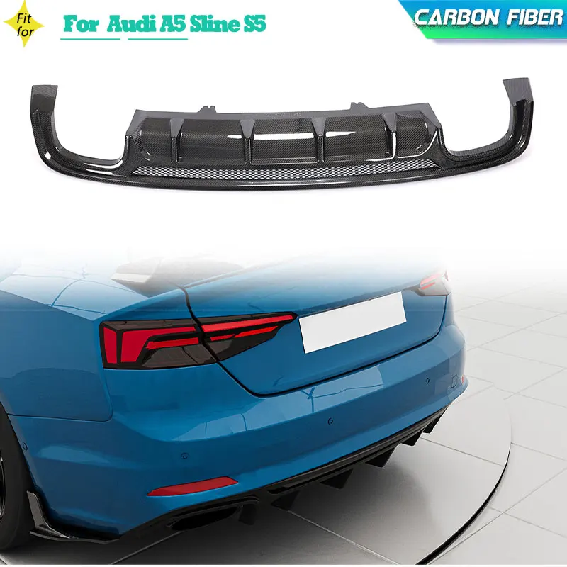 Carbon Fiber Car Rear Bumper Diffuser Lip Spoiler for Audi A5 Sline S5 4-Door 2017-2019 Racing Rear Diffuser Apron Lip Body Kit