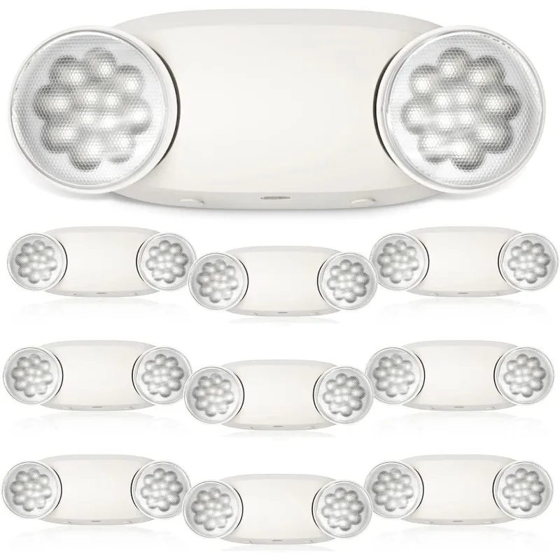 10 Pack Emergency Lights, 2 Bug Eye Head Adjustable Commercial Emergency Light Fixtures