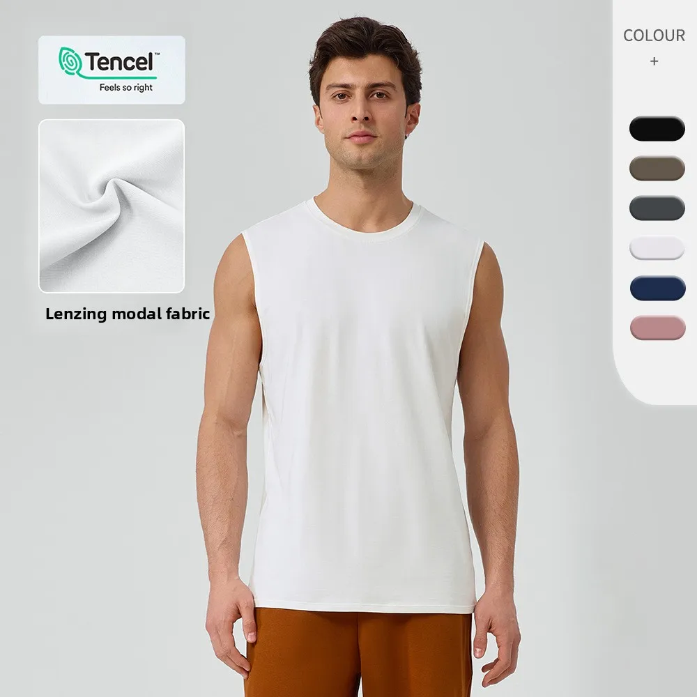 

Men's loose sports vest Modal cool breathable wide shoulder sleeveless fitness wear outdoor running top