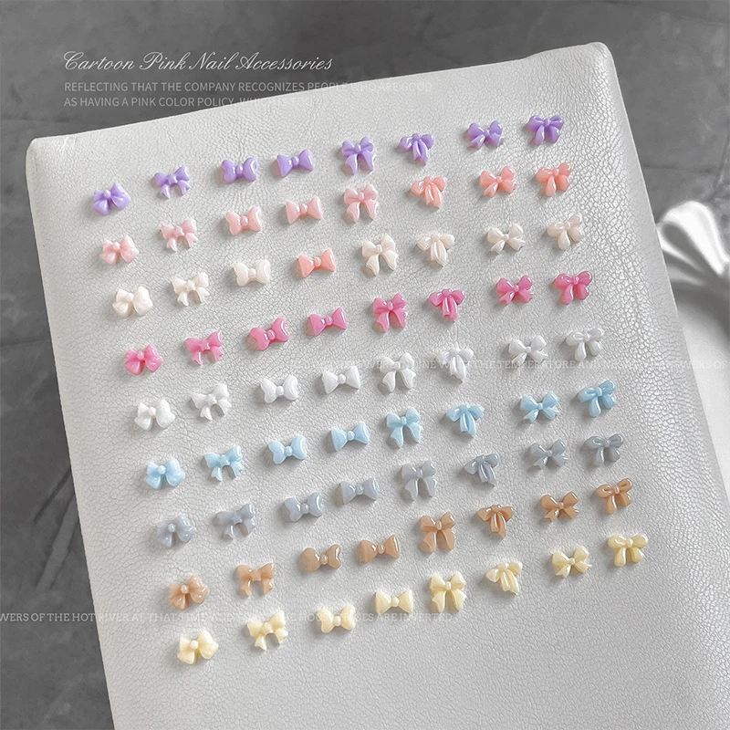 50pcs Nail Art Decor Accessories Candy Color Bow Nail Art Parts Charms Mini Resin Ribbon Nail Rhinestones DIY Summer