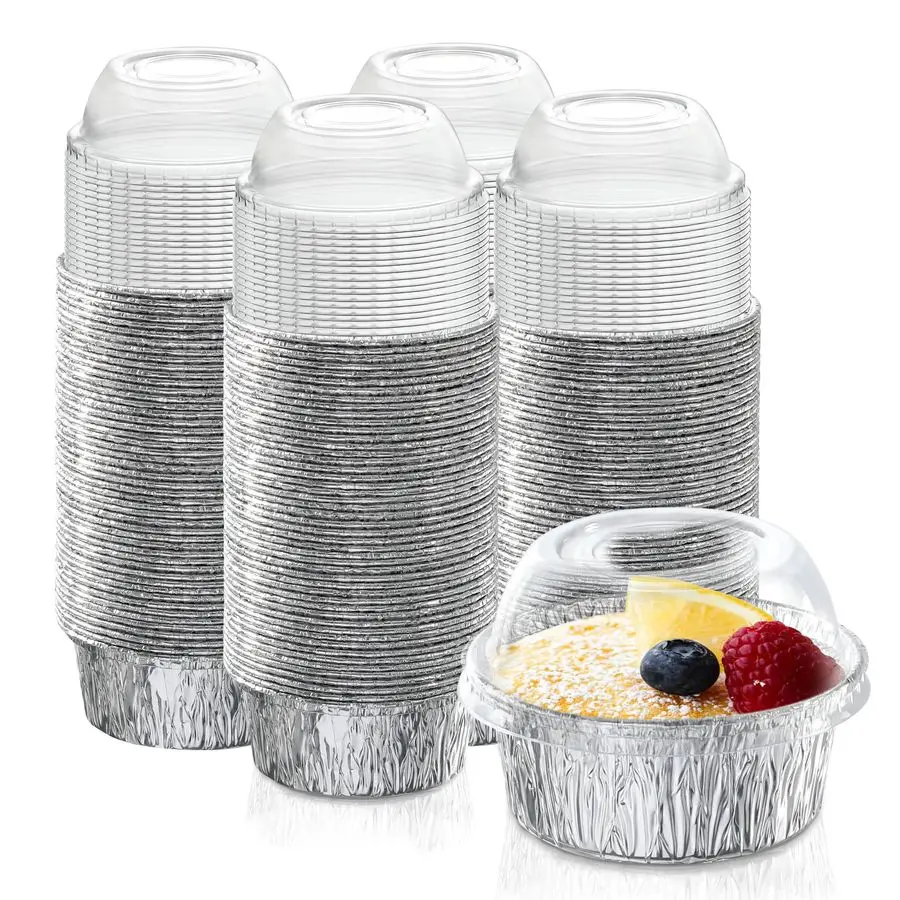 

200 Pack 4 oz Disposable Foil Ramekins with Lids, Mini Aluminum Foil Baking Cups, Freezer amp Oven Safe Creme Brulee Ramekin Dis