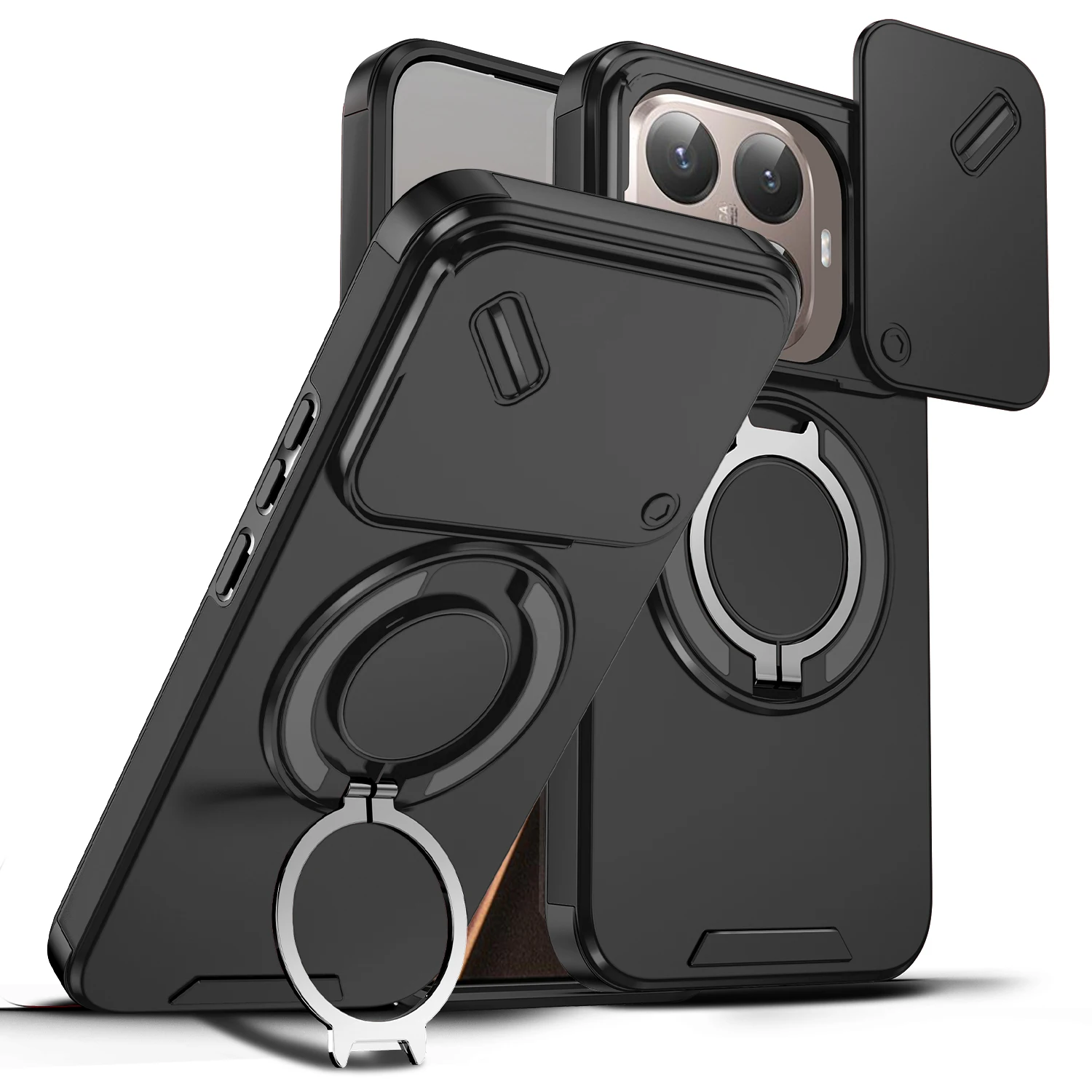 Magnetische Ringständer-Telefonhülle für Xiaomi 17 Pro Max 15T Pro Poco F8 Ultra Slide Kameraobjektivschutz Hartplastik Rückseite