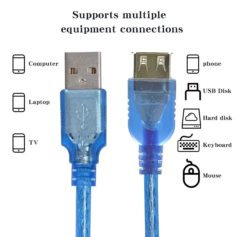 Przedłużacz USB 2.0 Przedłużacz danych USB żeński do męskiego Przedłużacz szybkiego złącza do laptopa PC Kabel do kamery TV