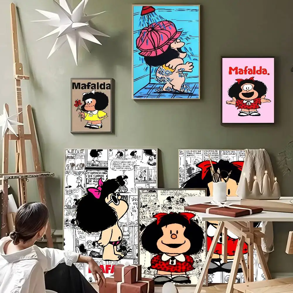 Pósteres de Anime de Mafalda con dibujos animados, carteles adhesivos de calidad HD, carteles Retro para decoración de habitación Kawaii del hogar